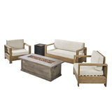 Outdoor 4-Seater Acacia Wood Chat Set with Fire Pit and Tank Holder - NH893603