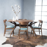 Mid-Century Design Natural Walnut Finish 5 Piece Dining Set - NH703992