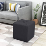 Modern Fabric Upholstered Square Ottoman with Tonal Piping - NH738303