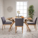 Natural Wood Finish Curved Leg Rectangular 5 Piece Dining Set - NH013992