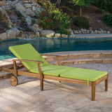 Outdoor Teak Finish Chaise Lounge with Water Resistant Cushion - NH318303