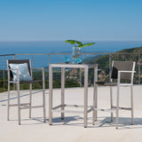 Outdoor Modern 3-Piece Gray Wicker Bar Set with Aluminum Frame - NH853003