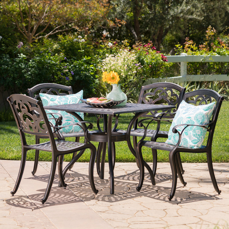 Outdoor 5Pc Patina Copper Cast Aluminum Dining Set - NH176003