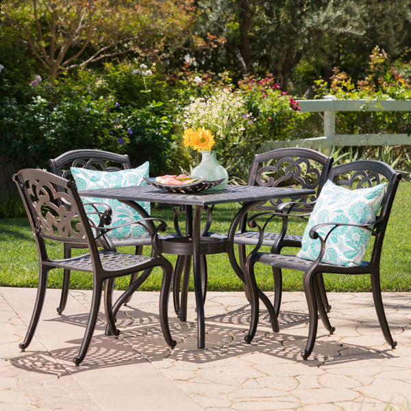 Outdoor 5Pc Patina Copper Cast Aluminum Dining Set - NH176003