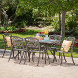 Outdoor 7 Pc Patina Copper Cast Aluminum Dining Set - NH076003