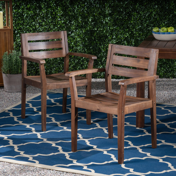 Outdoor Rustic Slat Acacia Wood Dining Chairs (Set of 2) - NH109603