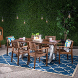 Outdoor Rustic Acacia Wood 7 Piece Dining Set - NH739603