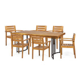 Outdoor Modern Industrial 7 Piece Acacia Wood Dining Set - NH429213