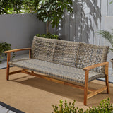 Outdoor 3-Seater Wicker Weave Sofa with Acacia Wood Frame - NH797703