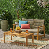 Outdoor Wood and Wicker Loveseat and Coffee Table Set - NH931803