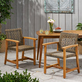 Outdoor Acacia Wood and Wicker Dining Chair (Set of 2) - NH993013