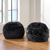 Modern 3 Ft Chevron Pattern Black Faux Fur Bean Bag - NH137992