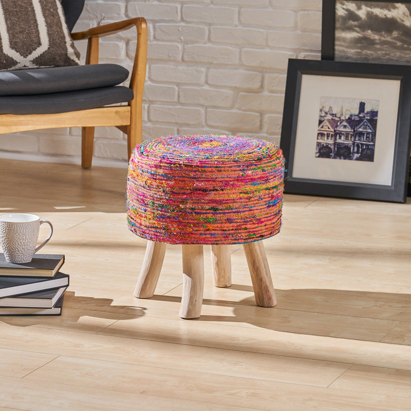 Handcrafted Boho Silk Swirl Ottoman Stool - NH199503