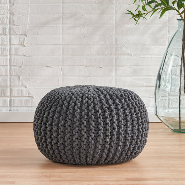 Modern Knitted Cotton Round Pouf - NH311413