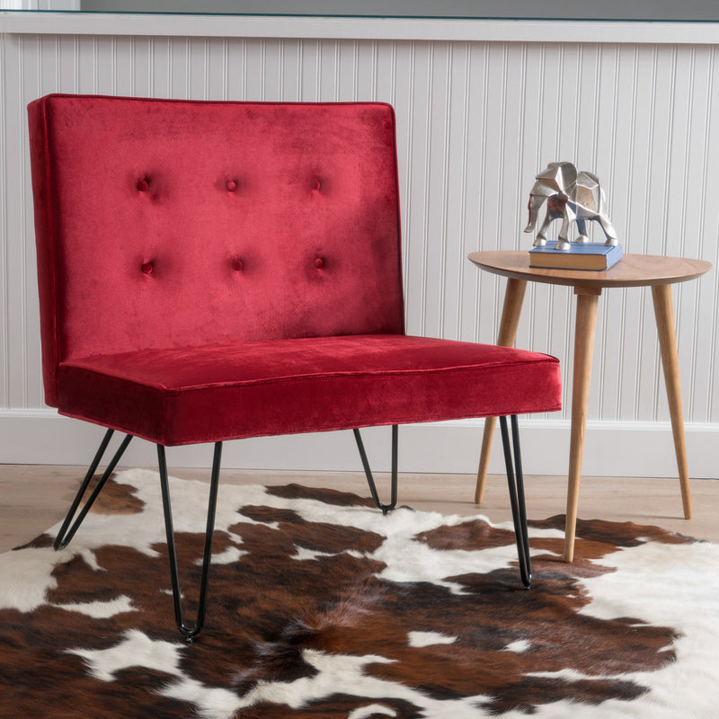 Modern Button Tufted Armless Velvet Accent Chair with Hairpin Legs - NH608003