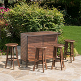 Outdoor 5 Piece Dark Brown Finished Acacia Wood Bar Set - NH920103