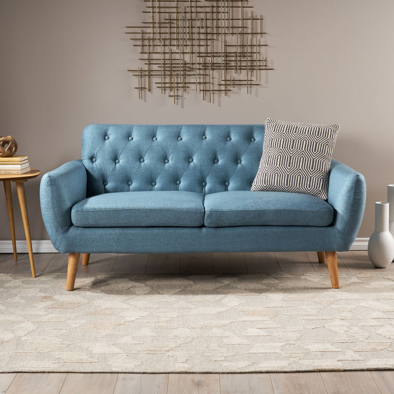 Petite Mid Century Modern Tufted Fabric Love Seat - NH758103