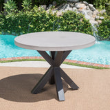 Outdoor Modern Lightweight Concrete Circular Dining Table with Cross Base - NH683103