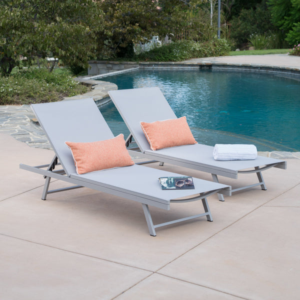 Outdoor Gray Mesh Chaise Lounge with Aluminum Frame - NH615103