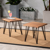 Outdoor Rustic Industrial Acacia Wood Accent Table with Metal Hairpin Legs, Teak - NH209003