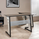 Modern L-Shaped Black and Gray Iron Office Desk with Tempered Glass Top - NH508003