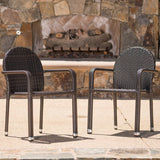 Outdoor Wicker Armed Aluminum Framed Stack Chairs (Set of 2) - NH142103