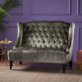 French Style High Back Tufted Winged Velvet Loveseat - NH393103