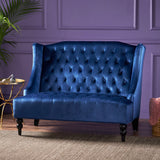 French Style High Back Tufted Winged Velvet Loveseat - NH393103