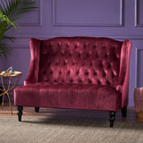 French Style High Back Tufted Winged Velvet Loveseat - NH393103