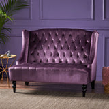 French Style High Back Tufted Winged Velvet Loveseat - NH393103