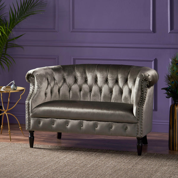 Tufted Scroll Arm New Velvet Loveseat - NH112203