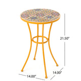 Outdoor Yellow Ceramic Tile Side Table with Iron Frame - NH951103