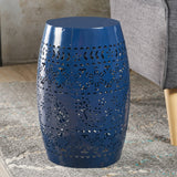 Valley Modern Floral Lace Cut Iron Drum Shaped Accent Table - NH377103