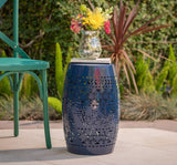 Outdoor Modern 12-Inch Floral Cut Metal Barrel Side Table - NH365103