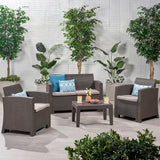 Outdoor 4 Piece Faux Wicker Rattan Chat Set with Water Resistant Cushions - NH516203