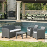 Outdoor 4 Piece Charcoal Faux Wicker Rattan Style Chat Set - NH126203