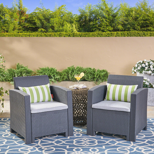 Outdoor Wicker Print Club Chairs with Water Resistant Cushions - NH061403