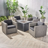 Outdoor 4 Piece Club Chair Set with Square Fire Pit - NH582503