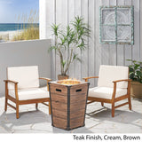 Outdoor 2 Piece Acacia Wood Club Chair Set with Cushions and Fire Column - NH728703