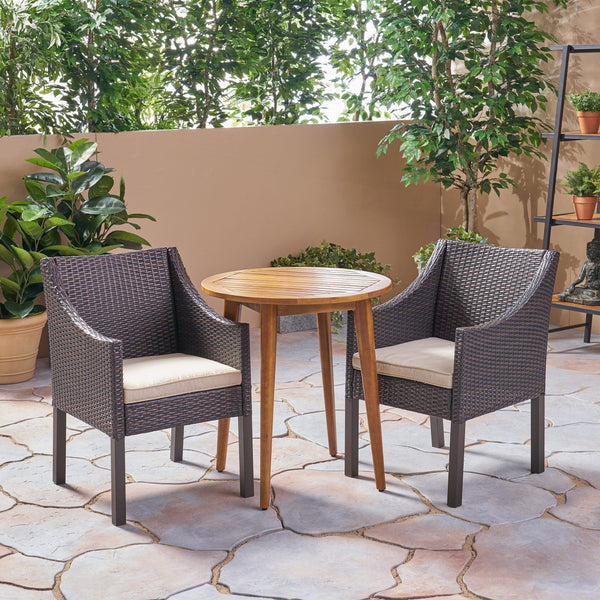 Outdoor 3 Piece Wood  and Wicker Bistro Set - NH082503