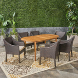 Outdoor 7-Piece Acacia Wood Dining Set with Wicker Chairs - NH170603