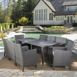 Outdoor 9 Piece Wicker Dining Set with Water Resistant Cushions - NH443203