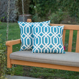 Outdoor Dark Teal Arabesque Patterned Water Resistant Square Pillow - NH440303