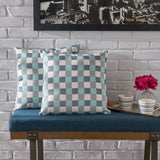 Indoor Blue and White Plaid Water Resistant Square Throw Pillow - NH188203