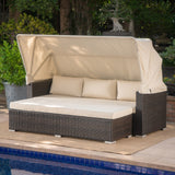 Outdoor Aluminum Framed Wicker Sofa with Water Resistant Canopy - NH091203