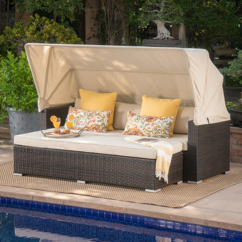 Outdoor Aluminum Framed Wicker Sofa with Water Resistant Canopy - NH091203