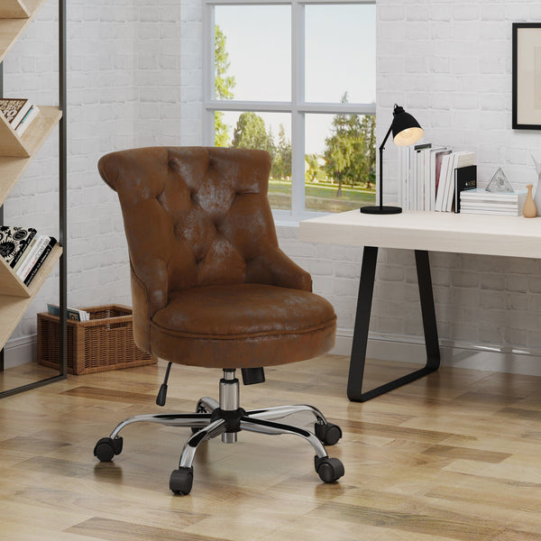 Modern Tufted Microfiber Adjustable Swivel Desk Chair w/ Rolling Casters - NH169403