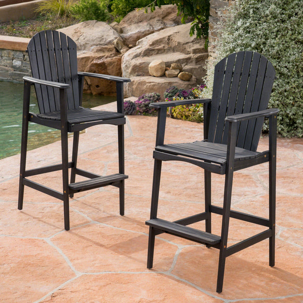 Outdoor Finished Acacia Wood Adirondack Barstools - NH054303