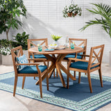 Outdoor 5 Piece Acacia Wood Dining Set - NH477503