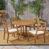 Outdoor 5 Piece Acacia Wood Dining Set with Cushions - NH362503